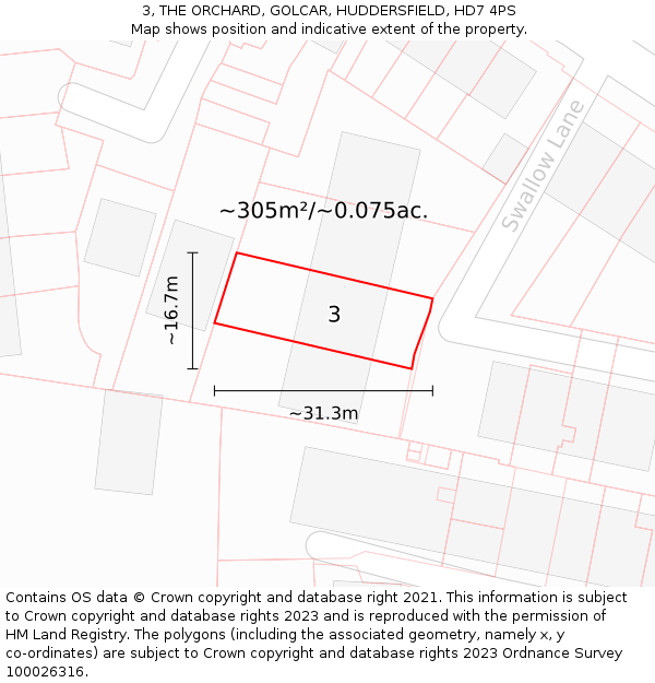 3, THE ORCHARD, GOLCAR, HUDDERSFIELD, HD7 4PS: Plot and title map