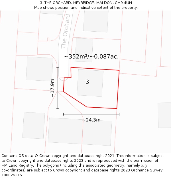 3, THE ORCHARD, HEYBRIDGE, MALDON, CM9 4UN: Plot and title map