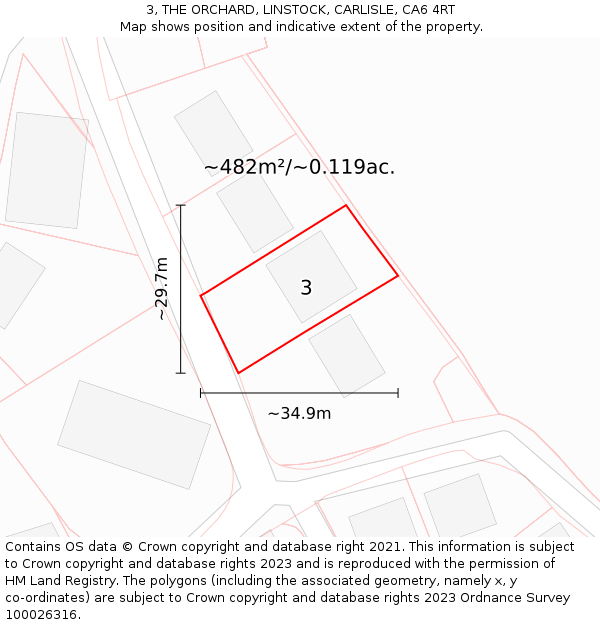3, THE ORCHARD, LINSTOCK, CARLISLE, CA6 4RT: Plot and title map