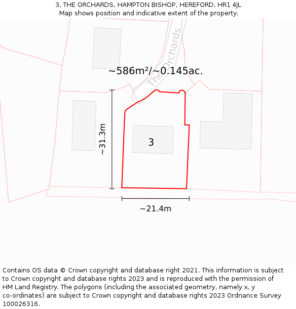 3, THE ORCHARDS, HAMPTON BISHOP, HEREFORD, HR1 4JL: Plot and title map