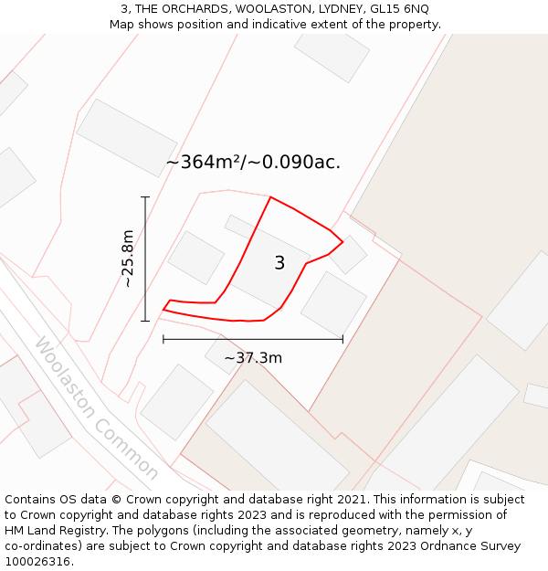 3, THE ORCHARDS, WOOLASTON, LYDNEY, GL15 6NQ: Plot and title map