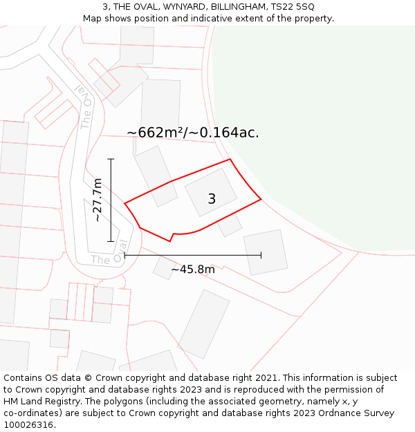 3, THE OVAL, WYNYARD, BILLINGHAM, TS22 5SQ: Plot and title map
