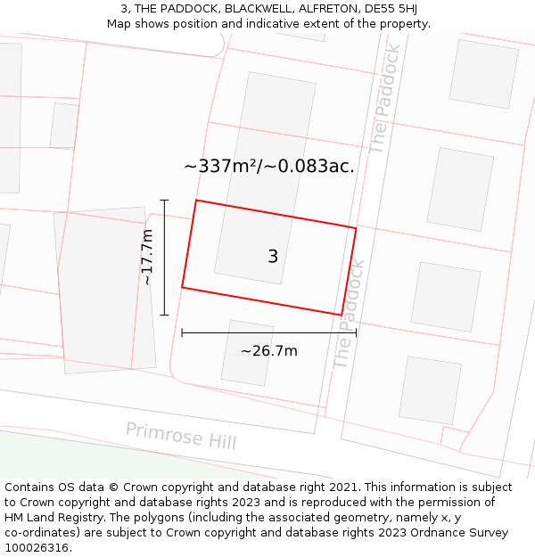 3, THE PADDOCK, BLACKWELL, ALFRETON, DE55 5HJ: Plot and title map
