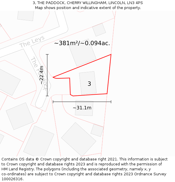 3, THE PADDOCK, CHERRY WILLINGHAM, LINCOLN, LN3 4PS: Plot and title map
