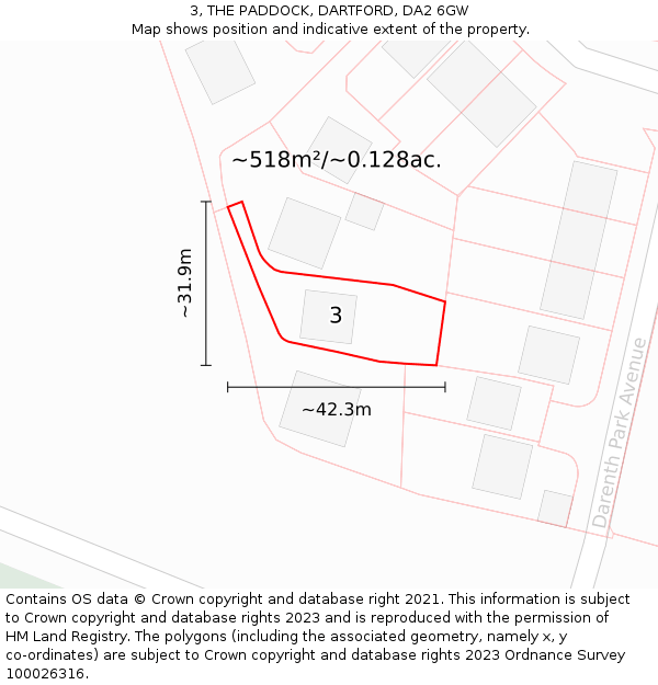 3, THE PADDOCK, DARTFORD, DA2 6GW: Plot and title map