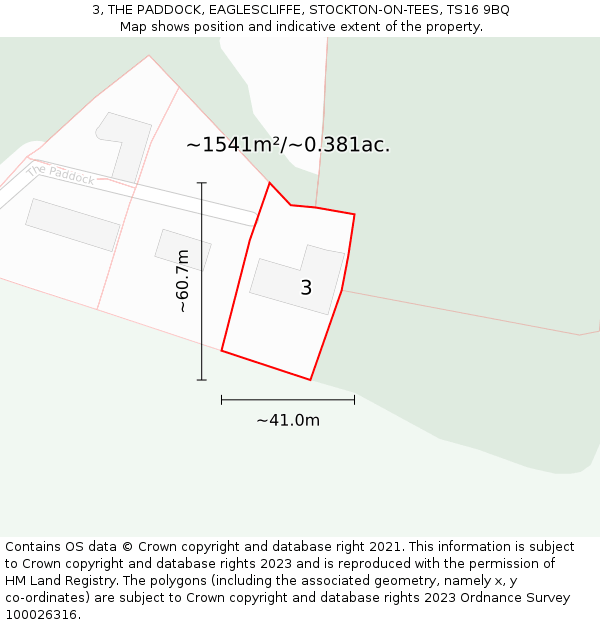 3, THE PADDOCK, EAGLESCLIFFE, STOCKTON-ON-TEES, TS16 9BQ: Plot and title map