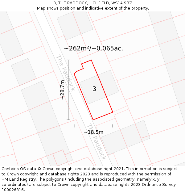 3, THE PADDOCK, LICHFIELD, WS14 9BZ: Plot and title map
