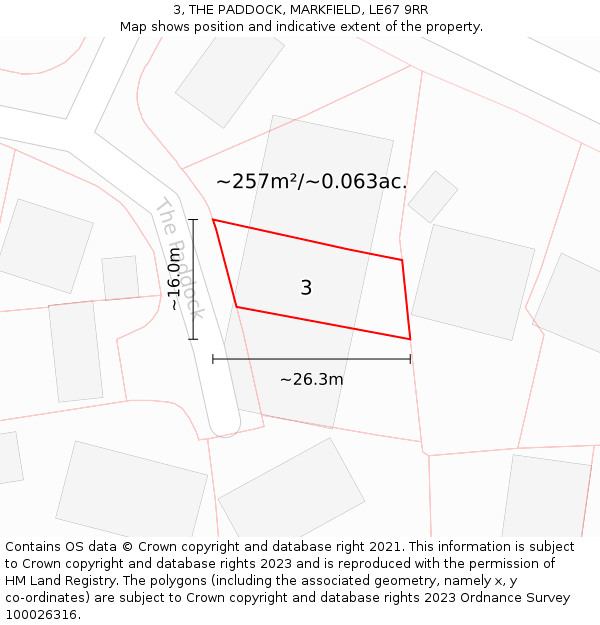 3, THE PADDOCK, MARKFIELD, LE67 9RR: Plot and title map