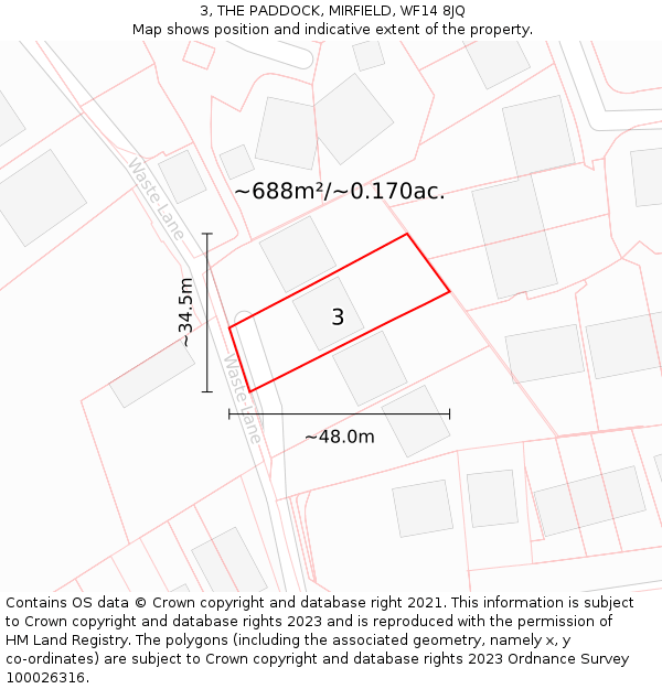 3, THE PADDOCK, MIRFIELD, WF14 8JQ: Plot and title map