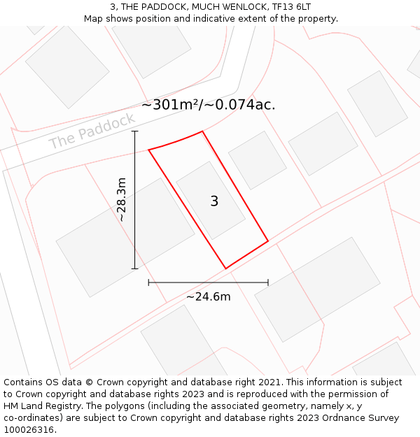 3, THE PADDOCK, MUCH WENLOCK, TF13 6LT: Plot and title map