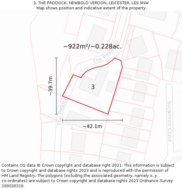 3, THE PADDOCK, NEWBOLD VERDON, LEICESTER, LE9 9NW: Plot and title map