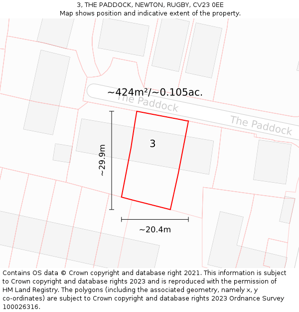 3, THE PADDOCK, NEWTON, RUGBY, CV23 0EE: Plot and title map