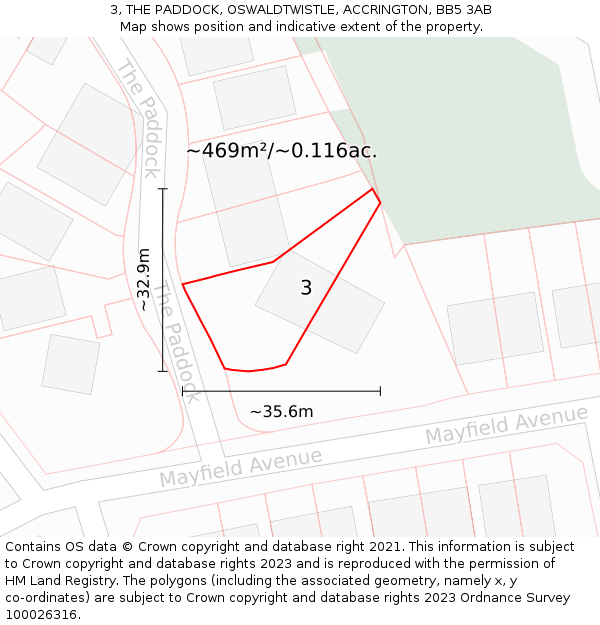 3, THE PADDOCK, OSWALDTWISTLE, ACCRINGTON, BB5 3AB: Plot and title map
