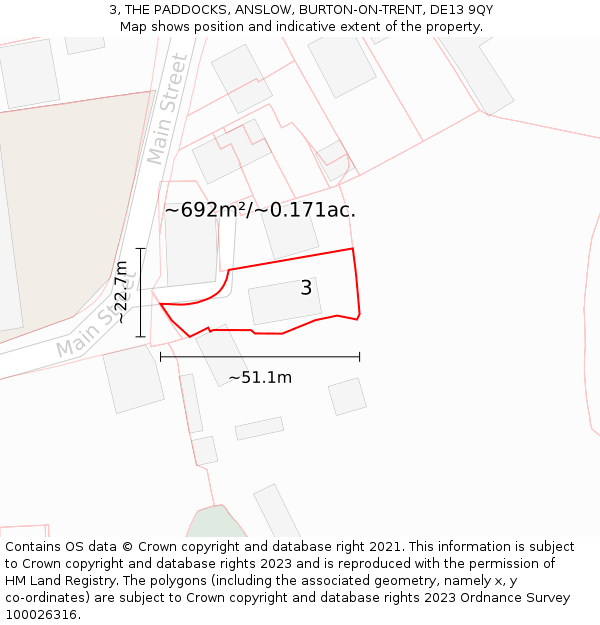 3, THE PADDOCKS, ANSLOW, BURTON-ON-TRENT, DE13 9QY: Plot and title map