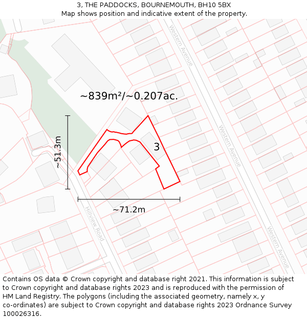 3, THE PADDOCKS, BOURNEMOUTH, BH10 5BX: Plot and title map