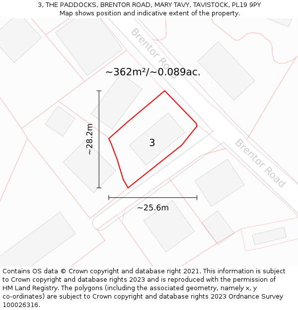3, THE PADDOCKS, BRENTOR ROAD, MARY TAVY, TAVISTOCK, PL19 9PY: Plot and title map
