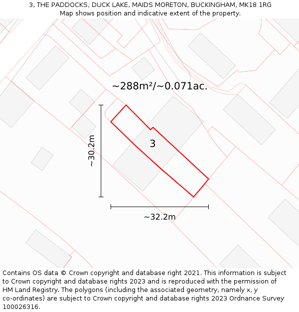 3, THE PADDOCKS, DUCK LAKE, MAIDS MORETON, BUCKINGHAM, MK18 1RG: Plot and title map