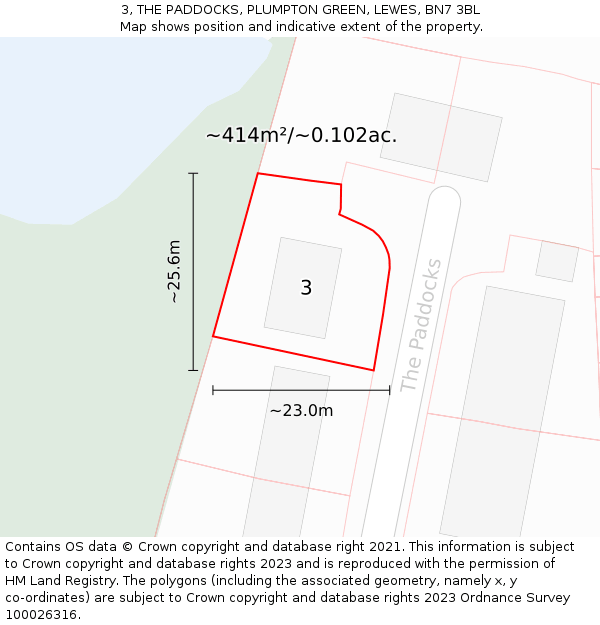3, THE PADDOCKS, PLUMPTON GREEN, LEWES, BN7 3BL: Plot and title map