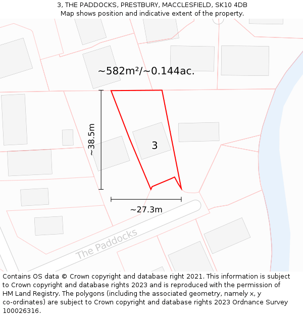 3, THE PADDOCKS, PRESTBURY, MACCLESFIELD, SK10 4DB: Plot and title map