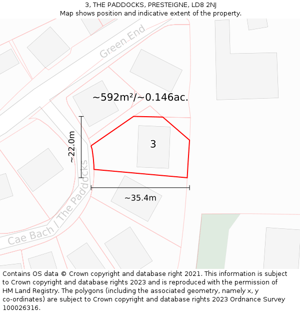 3, THE PADDOCKS, PRESTEIGNE, LD8 2NJ: Plot and title map