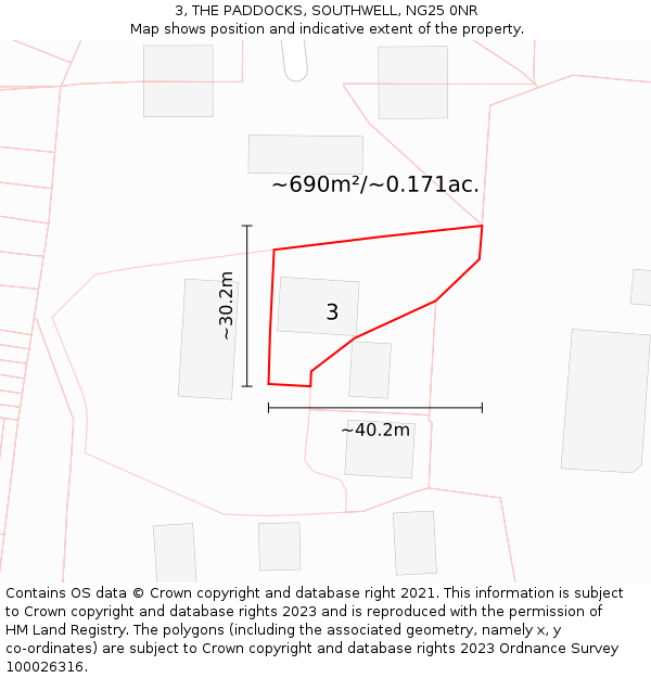 3, THE PADDOCKS, SOUTHWELL, NG25 0NR: Plot and title map