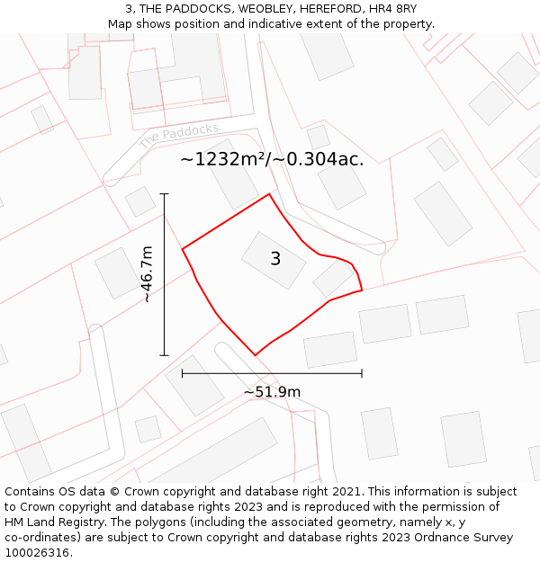 3, THE PADDOCKS, WEOBLEY, HEREFORD, HR4 8RY: Plot and title map