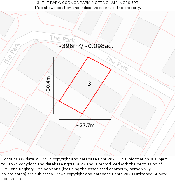 3, THE PARK, CODNOR PARK, NOTTINGHAM, NG16 5PB: Plot and title map