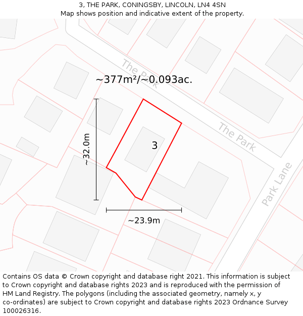 3, THE PARK, CONINGSBY, LINCOLN, LN4 4SN: Plot and title map