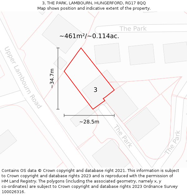3, THE PARK, LAMBOURN, HUNGERFORD, RG17 8QQ: Plot and title map