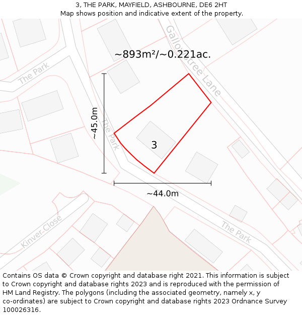 3, THE PARK, MAYFIELD, ASHBOURNE, DE6 2HT: Plot and title map