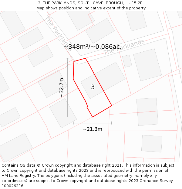 3, THE PARKLANDS, SOUTH CAVE, BROUGH, HU15 2EL: Plot and title map