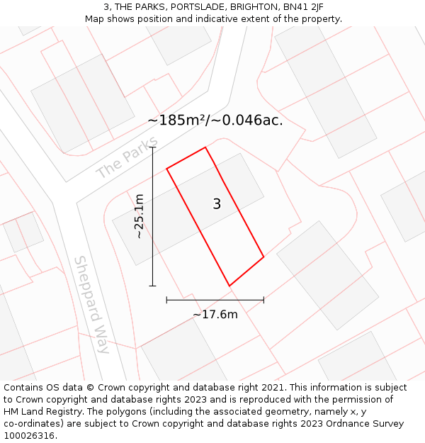 3, THE PARKS, PORTSLADE, BRIGHTON, BN41 2JF: Plot and title map