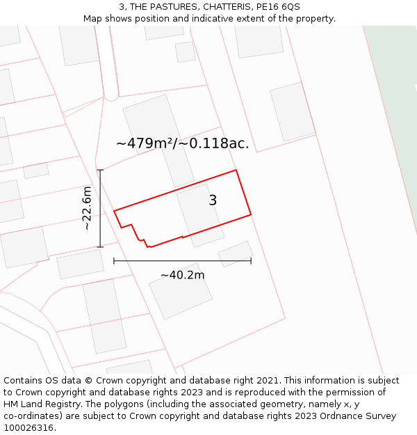 3, THE PASTURES, CHATTERIS, PE16 6QS: Plot and title map