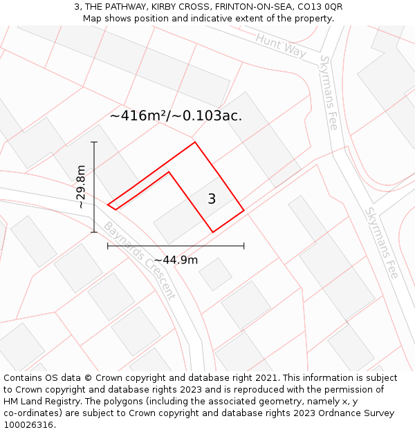 3, THE PATHWAY, KIRBY CROSS, FRINTON-ON-SEA, CO13 0QR: Plot and title map