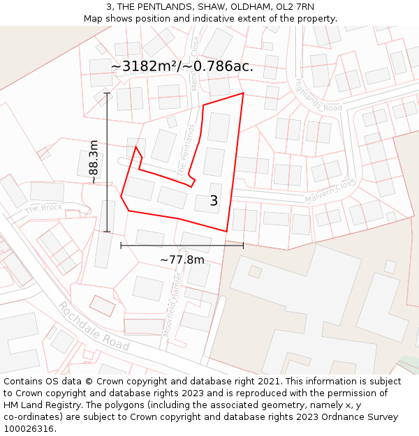 3, THE PENTLANDS, SHAW, OLDHAM, OL2 7RN: Plot and title map