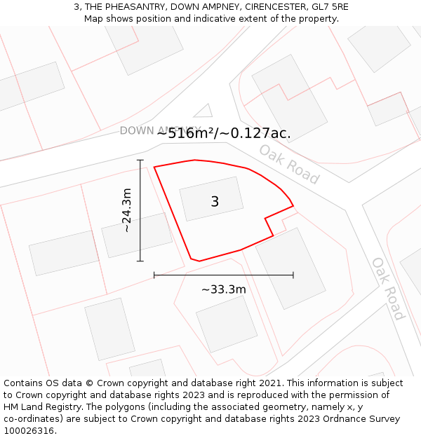 3, THE PHEASANTRY, DOWN AMPNEY, CIRENCESTER, GL7 5RE: Plot and title map