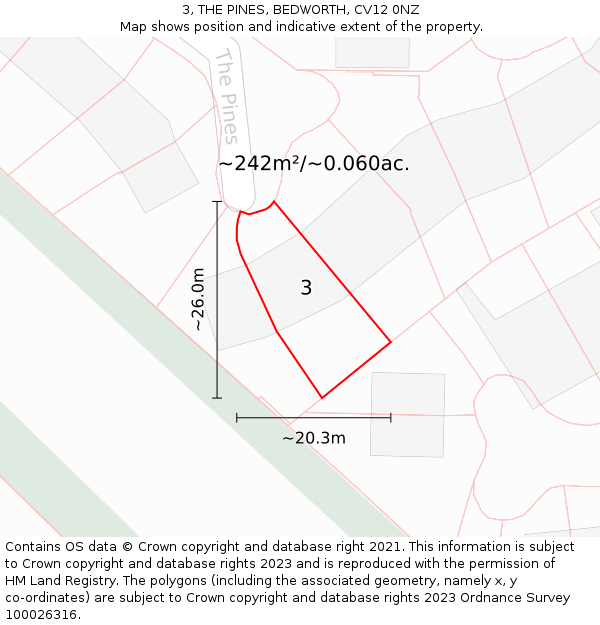 3, THE PINES, BEDWORTH, CV12 0NZ: Plot and title map