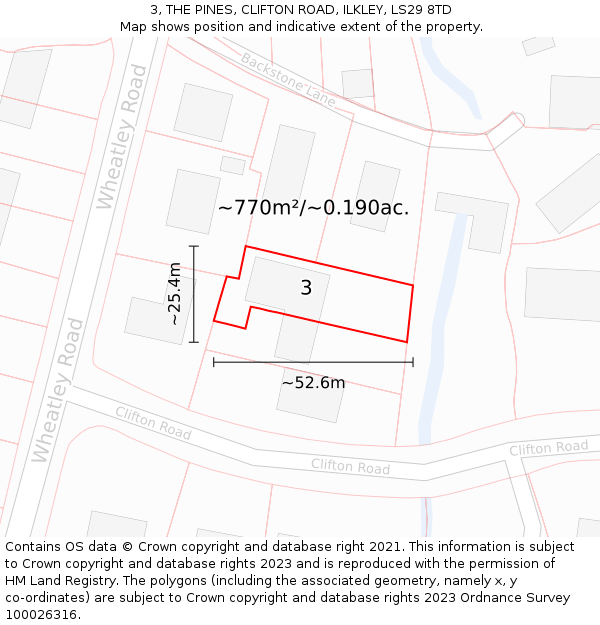 3, THE PINES, CLIFTON ROAD, ILKLEY, LS29 8TD: Plot and title map