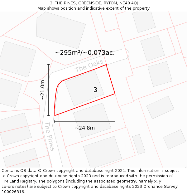 3, THE PINES, GREENSIDE, RYTON, NE40 4QJ: Plot and title map