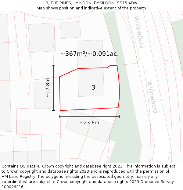 3, THE PINES, LAINDON, BASILDON, SS15 4DW: Plot and title map