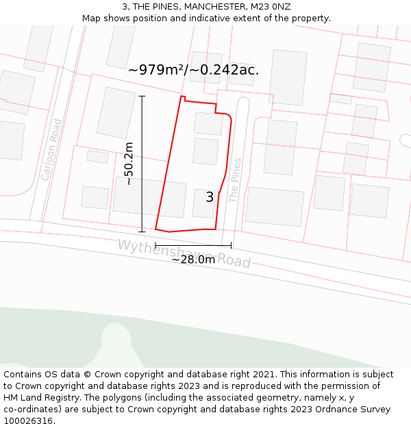 3, THE PINES, MANCHESTER, M23 0NZ: Plot and title map