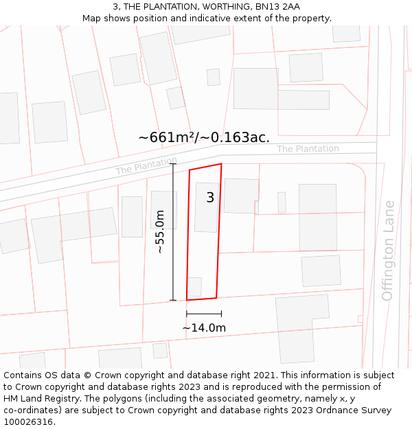 3, THE PLANTATION, WORTHING, BN13 2AA: Plot and title map