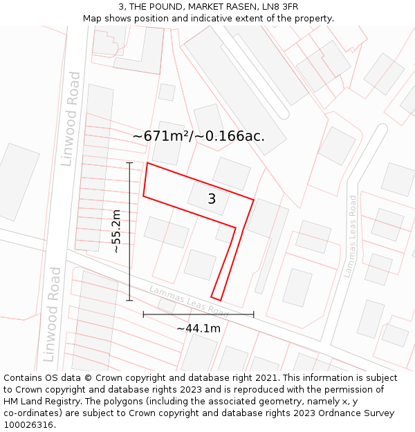 3, THE POUND, MARKET RASEN, LN8 3FR: Plot and title map