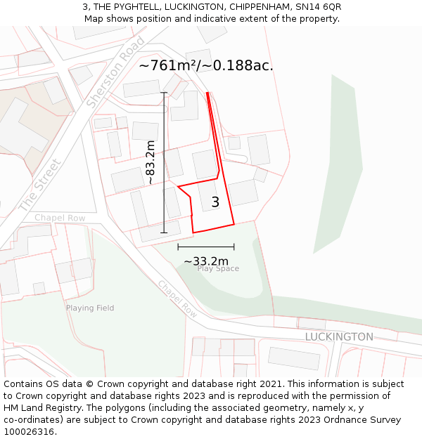 3, THE PYGHTELL, LUCKINGTON, CHIPPENHAM, SN14 6QR: Plot and title map