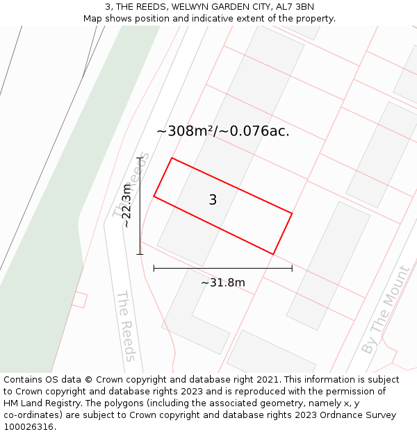 3, THE REEDS, WELWYN GARDEN CITY, AL7 3BN: Plot and title map