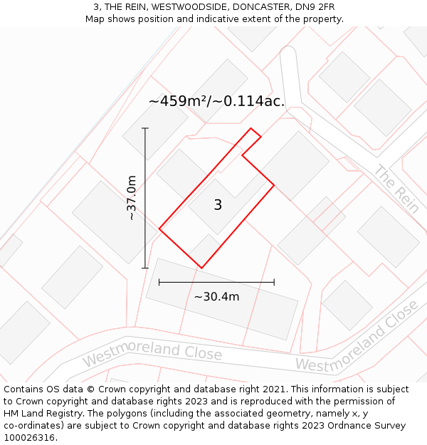 3, THE REIN, WESTWOODSIDE, DONCASTER, DN9 2FR: Plot and title map