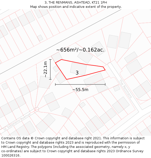 3, THE RENMANS, ASHTEAD, KT21 1PH: Plot and title map