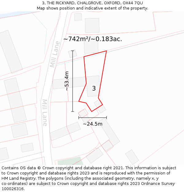 3, THE RICKYARD, CHALGROVE, OXFORD, OX44 7QU: Plot and title map