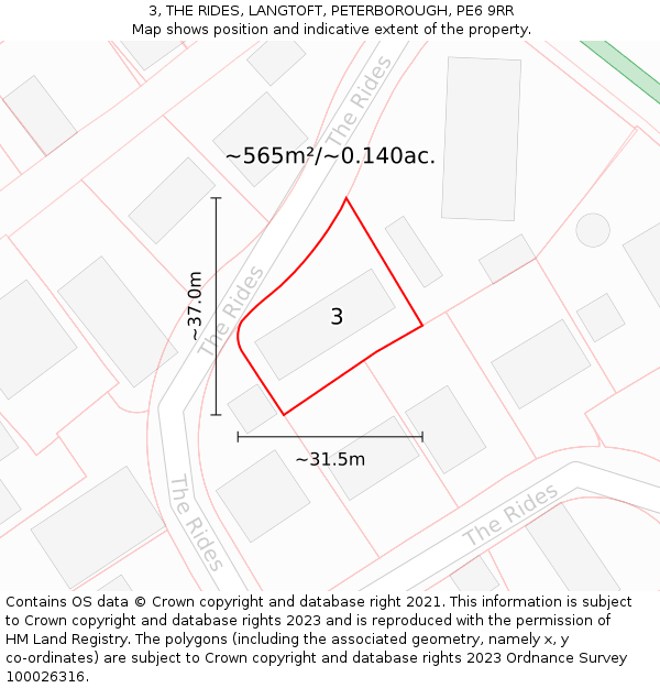 3, THE RIDES, LANGTOFT, PETERBOROUGH, PE6 9RR: Plot and title map
