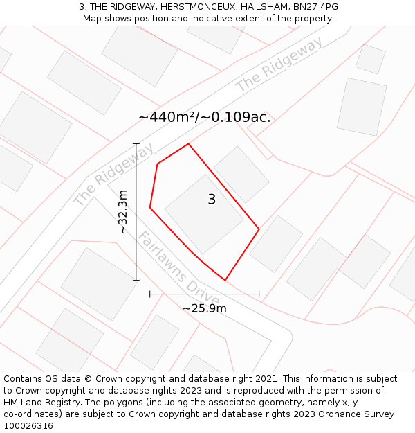 3, THE RIDGEWAY, HERSTMONCEUX, HAILSHAM, BN27 4PG: Plot and title map